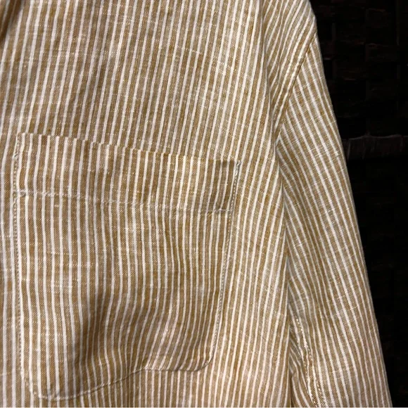 Faherty linen striped duster style midi T-shirt dress size medium khaki white - Picture 7 of 8